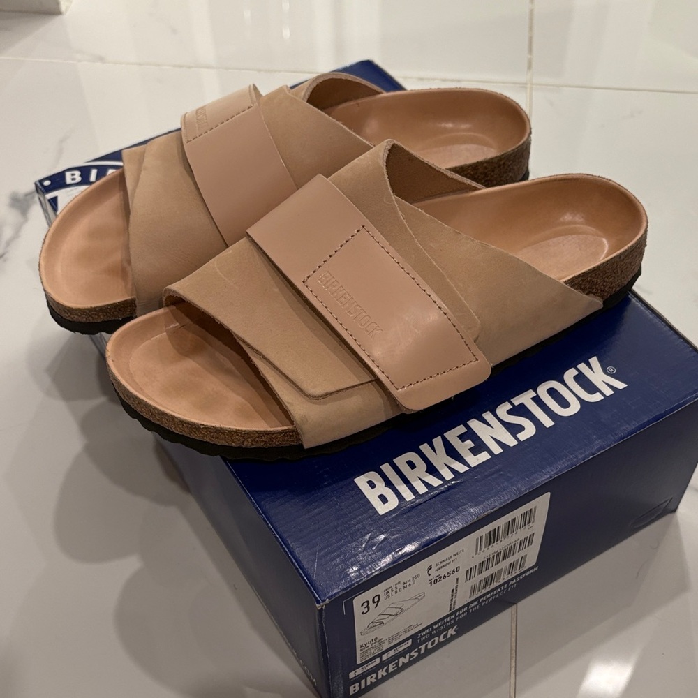 Birkenstock Nude and Tan Slide Sandals